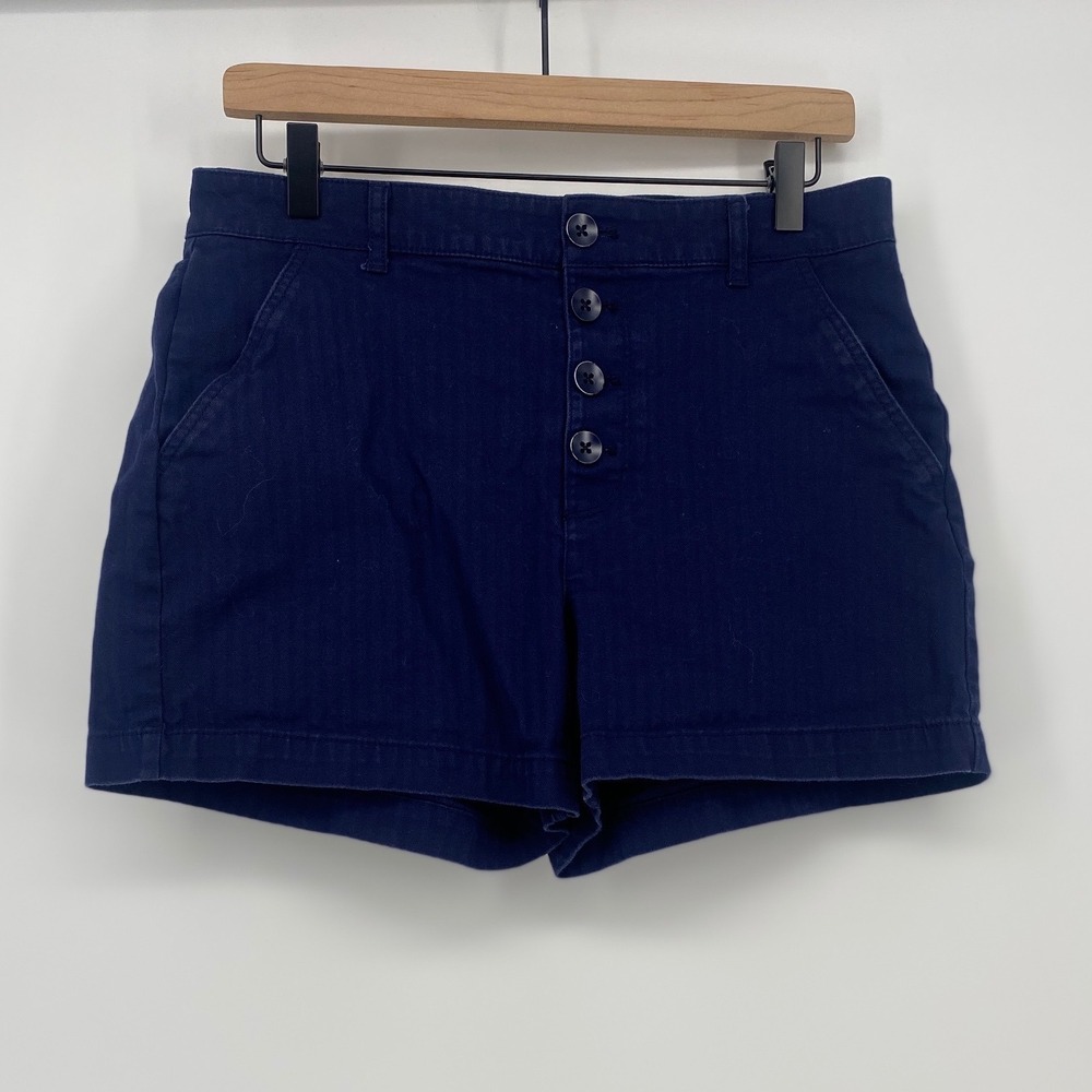 Old Navy Shorts Size 8 Navy Blue Button Fly Cotton Blend Excellent Condition